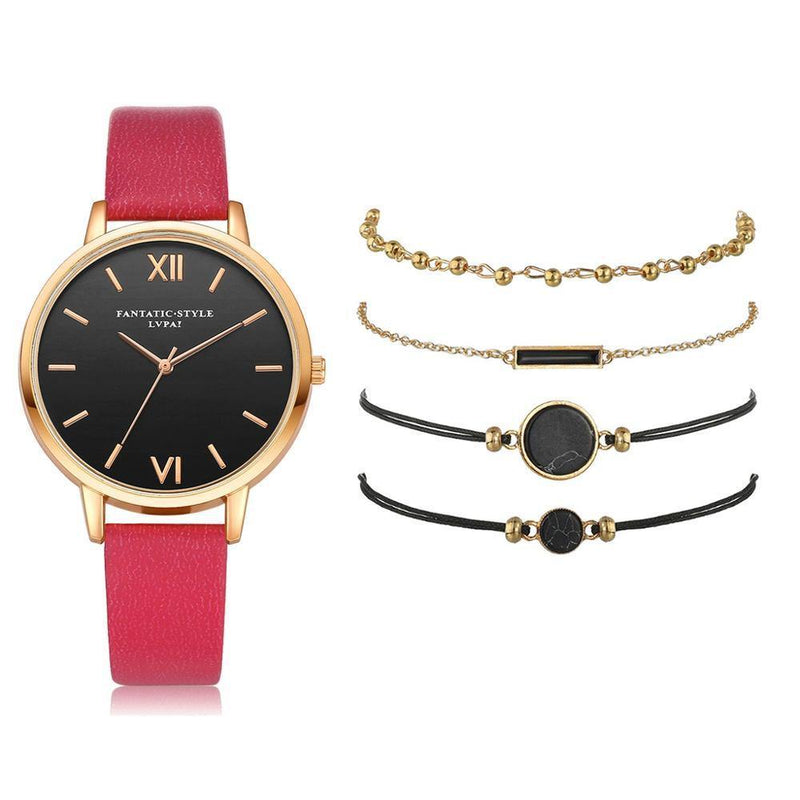 Relógio Feminino Fantastic Style + 4 Braceletes Grátis Movimento Quartz